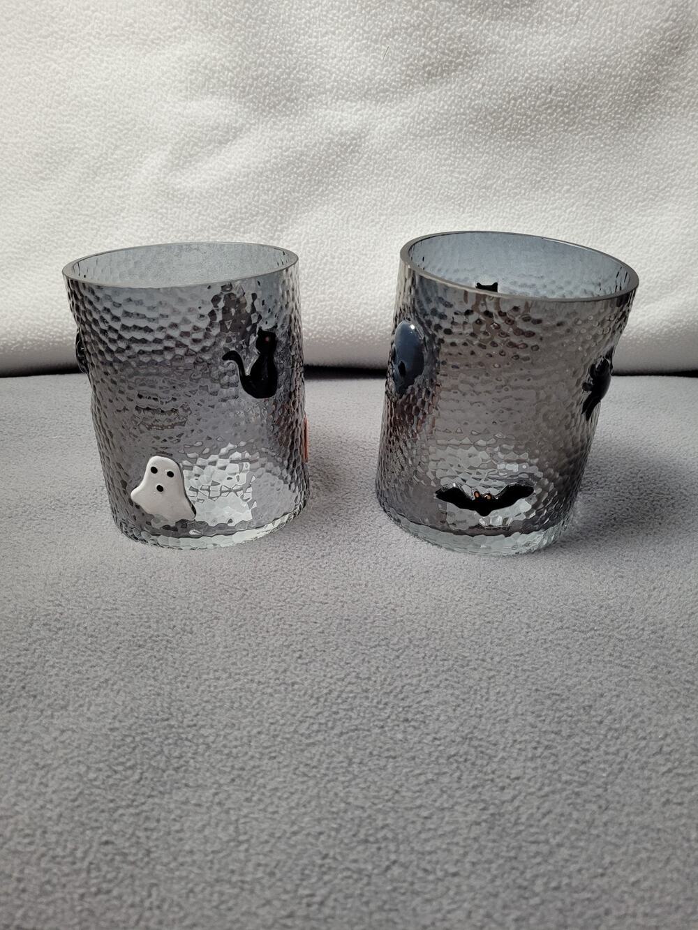 Set Of 2 Halloween Textured Hurricane Candle Holder Table Decor 4.7"Hx4"Wx4"D